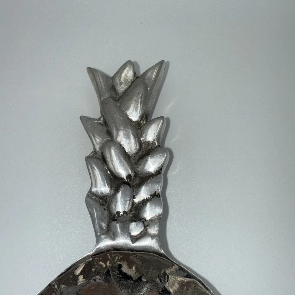PINEAPPLE SERVING TRAY Majolica Mexico BRUSHED Aluminum BREAK RESISTANT